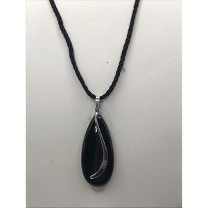 VTG Sterling Silver NABCO Black Onyx Teardrop Dangling‎ Necklace 18" Pendant